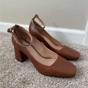 Anthropologie Brown Block Heel Ankle Strap Shoes